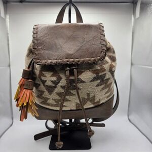 Boho Tassel Flap Bag Backpack Womens Small Brown Jen & Co Southwestern Tapestry